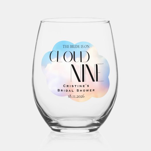 Bruid op wolk 9 Kleurrijke Pastel Vrijgezellenfees Wijnglas Zonder Voet (Voorkant)