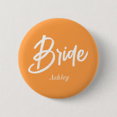 Bruid Oranje Wit Bruiloft Script Ronde Button 5,7 Cm (Voorkant)