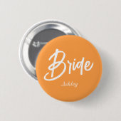 Bruid Oranje Wit Bruiloft Script Ronde Button 5,7 Cm (Voorkant /achterkant)