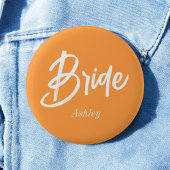 Bruid Oranje Wit Bruiloft Script Ronde Button 5,7 Cm