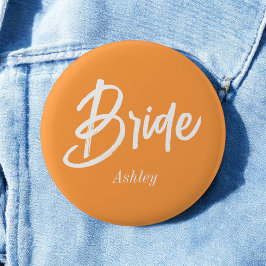 Bruid Oranje Wit Bruiloft Script Ronde Button 5,7 Cm