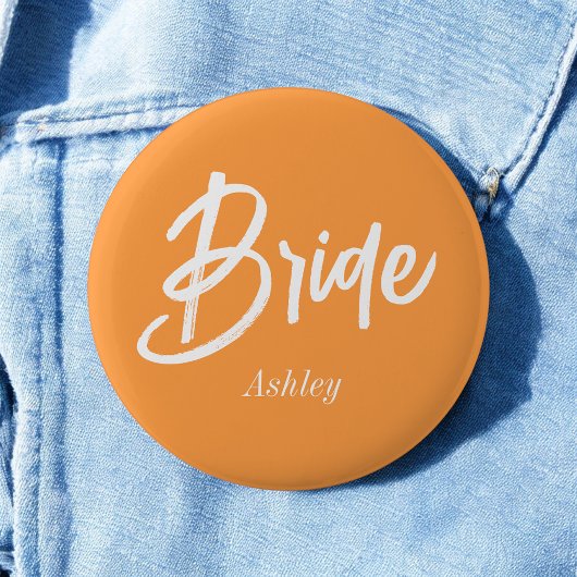 Bruid Oranje Wit Bruiloft Script Ronde Button 5,7 Cm