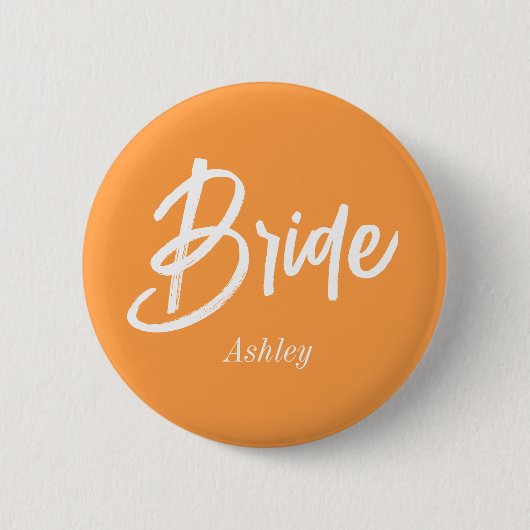 Bruid Oranje Witte Huwelijk Script Ronde Button 5,7 Cm (Voorkant)