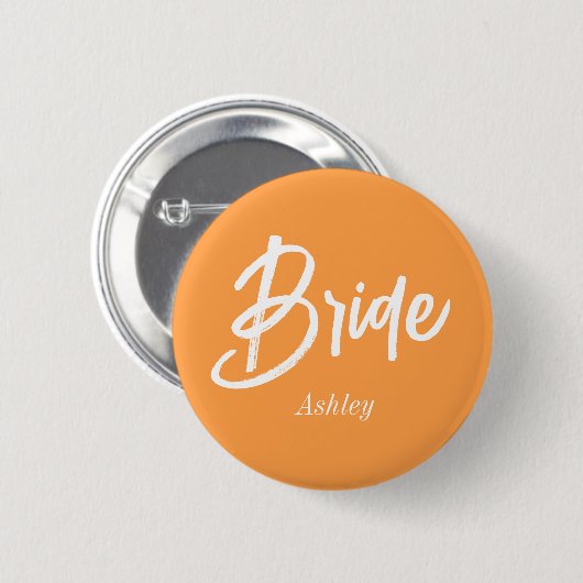 Bruid Oranje Witte Huwelijk Script Ronde Button 5,7 Cm (Voorkant /achterkant)