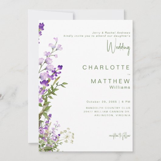 Bruid Ouders Lavendel Fotobruiloft Kaart (Voorkant)