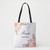 Bruid pampas gras roos gouden bloemige witte naam tote bag (Voorkant)