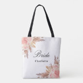 Bruid pampas gras roos gouden bloemige witte naam tote bag (Achterkant)