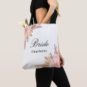 Bruid pampas gras roos gouden bloemige witte naam tote bag (Dichtbij)