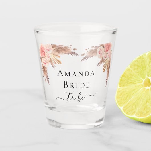 Bruid pampasgras blozend roze bloemen shot glas (Voorkant)