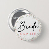 Bruid Peach Bloemen Bachelorette Ronde Button 5,7 Cm (Voorkant /achterkant)