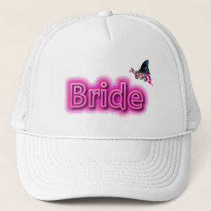 Bruid Pet-wit / Hot Pink met vlinder Trucker Pet