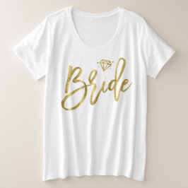 Bruid Plus-Maat V-Hals T-shirt Nep Goud Diamant