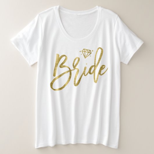 Bruid Plus-Maat V-Hals T-shirt Nep Goud Diamant (Design voorkant)