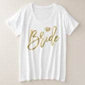 Bruid Plus-Maat V-Hals T-Shirt Nep Goud Glanzend (Design voorkant)