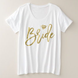 Bruid Plus-Maat V-Hals T-Shirt Nep Goud Glanzend