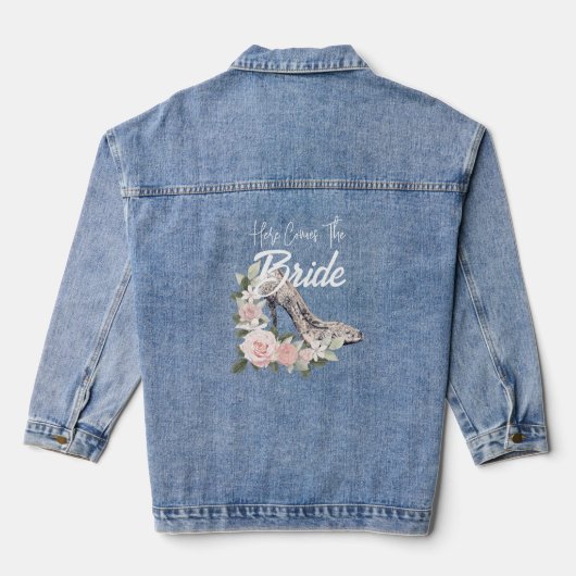 Bruid Quote Bloem Bruiloft Schoen Denim Jacket (Achterkant)
