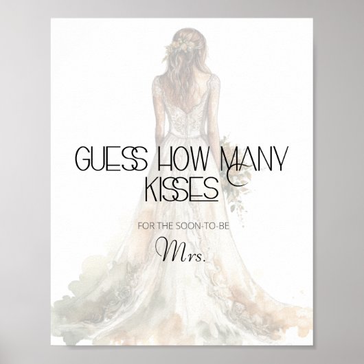 Bruid raden hoeveel kussen bruids spel poster (Voorkant)
