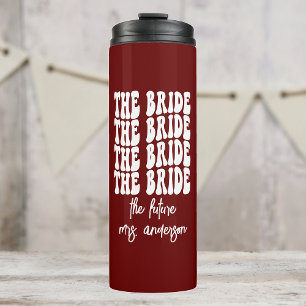 Bruid Red Groovy Retro Persoonlijke Bachelorette Thermosbeker