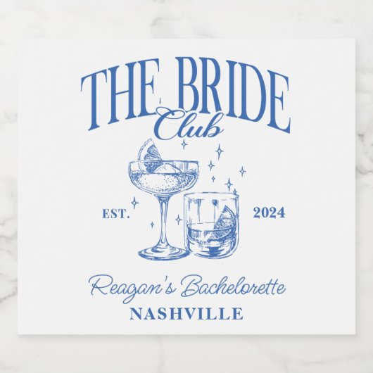 Bruid Retro Cocktail Blauwe Bruid Sparkling Wijnetiket (Enkel label)