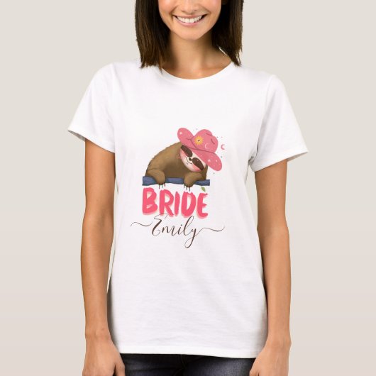 Bruid Retro Sloth Groovy Aangepaste Naam Bachelore T-shirt (Voorkant)