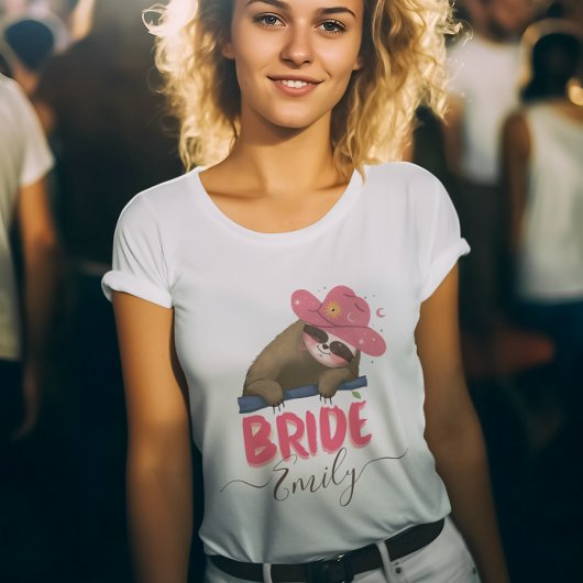 Bruid Retro Sloth Groovy Aangepaste Naam Bachelore T-shirt