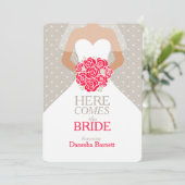 Bruid rood boeket grafisch vrijgezellenfeest uitno kaart (Staand voorkant)