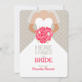 Bruid rood boeket grafisch vrijgezellenfeest uitno kaart (Voorkant)