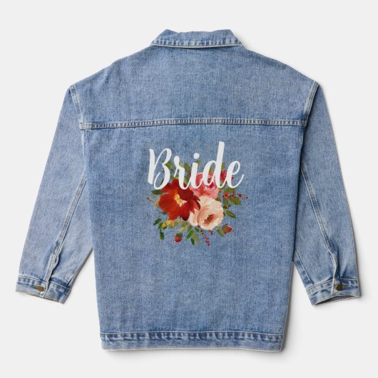 Bruid Rood Crème Klaprozen Rozen Denim Jacket (Achterkant)