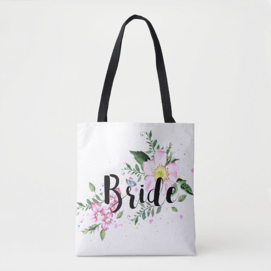 Bruid Roze Bloemen Waterverf bruiloft Vrijgezellen Tote Bag (Voorkant)