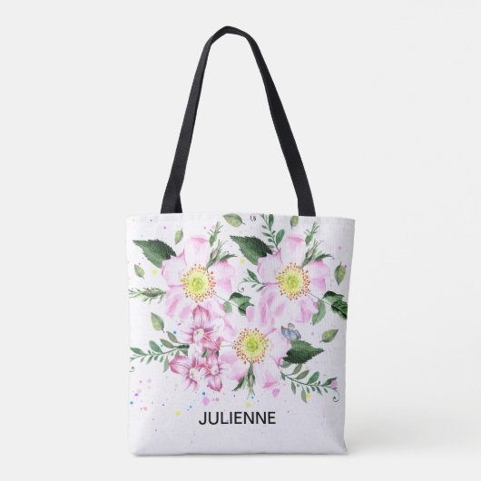 Bruid Roze Bloemen Waterverf bruiloft Vrijgezellen Tote Bag (Achterkant)