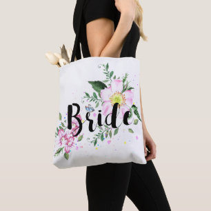 Bruid Roze Bloemige Aquarel Trouw Bruidsfeest Tote Bag