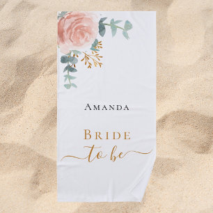 Bruid roze goud bloemige eucalyptus vrijgezellenfe strandlaken