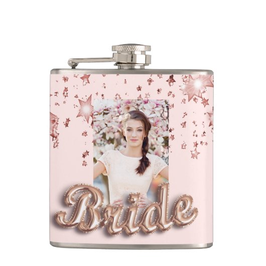 Bruid roze goud blozen sterren foto glamour heupfles (Voorkant)