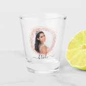 Bruid roze goud foto glitters naam script shot glas (Voorkant)