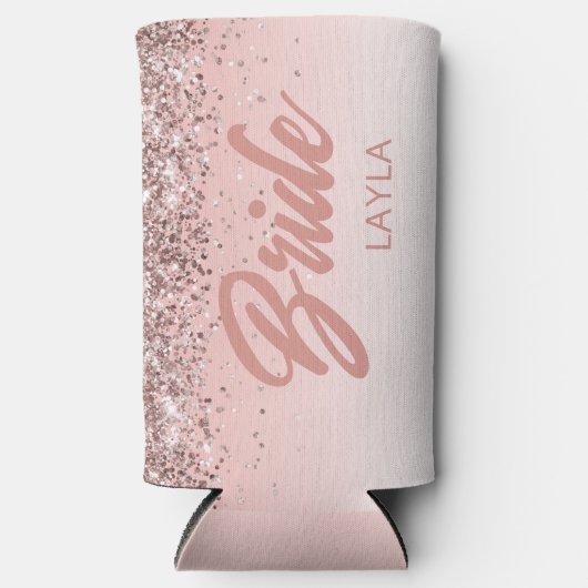 Bruid Roze Goud Glitter Script Gepersonaliseerde N Seltzer Blikjeskoeler (Voorkant)