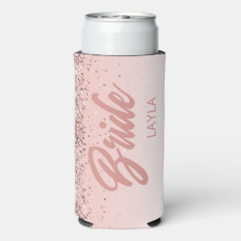 Bruid Roze Goud Glitter Script Persoonlijke Naam Seltzer Blikjeskoeler