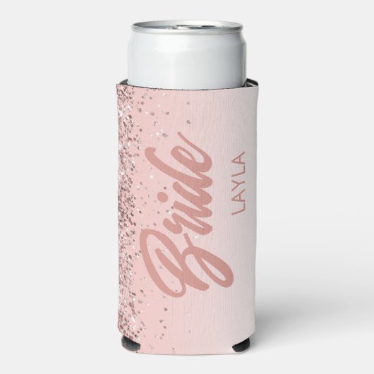 Bruid Roze Goud Glitter Script Persoonlijke Naam Seltzer Blikjeskoeler (Seltzer Voorkant)