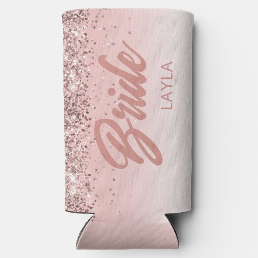 Bruid Roze Goud Glitter Script Persoonlijke Naam Seltzer Blikjeskoeler (Achterkant)
