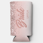 Bruid Roze Goud Glitter Script Persoonlijke Naam Seltzer Blikjeskoeler (Voorkant)