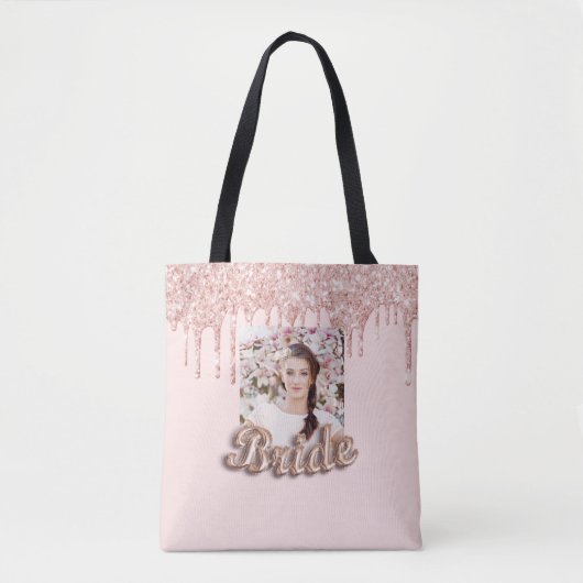 Bruid roze gouden druipende foto bruiloft tote bag (Voorkant)