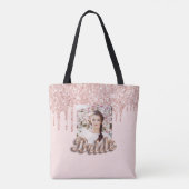 Bruid roze gouden druppels foto bruiloft tote bag (Achterkant)
