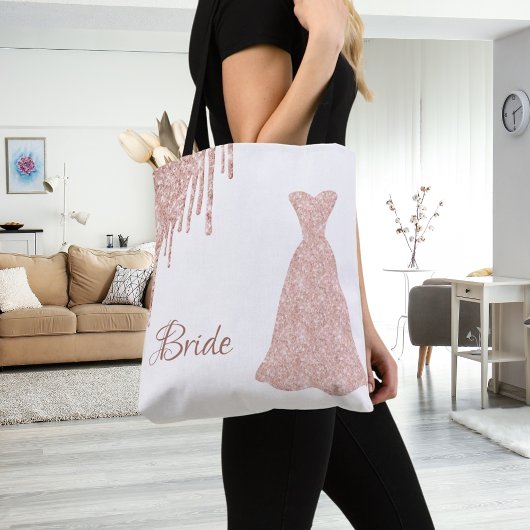 Bruid roze gouden jurk naam tote bag