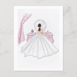 Bruid, roze, hand getekende illustratie briefkaart