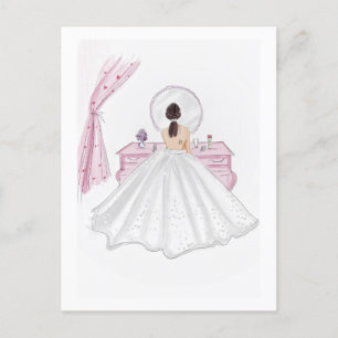 Bruid, roze, hand getekende illustratie briefkaart