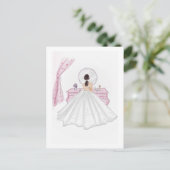 Bruid, roze, hand getekende illustratie briefkaart (Staand voorkant)