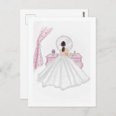 Bruid, roze, hand getekende illustratie briefkaart (Voorkant / Achterkant)