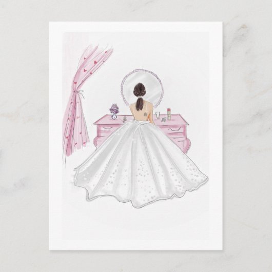 Bruid, roze, hand getekende illustratie briefkaart (Voorkant)