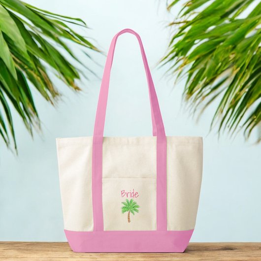 Bruid Roze Palmboom Trouwdag Preppy Tote Bag