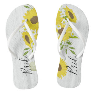 Bruid Rustiek Hout Zonnebloem Bloemen Teenslippers