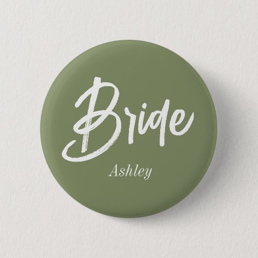 Bruid Sage Groene Trouwscript  Ronde Button 5,7 Cm (Voorkant)